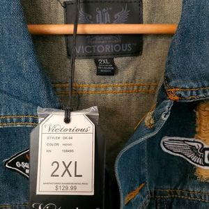 Victorious Denim Indigo Blue Distressed Vest.